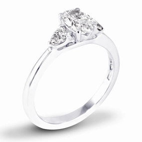 Platinum 1.00ct Oval and Pear Cut Diamond Three Stone Engagement Ring