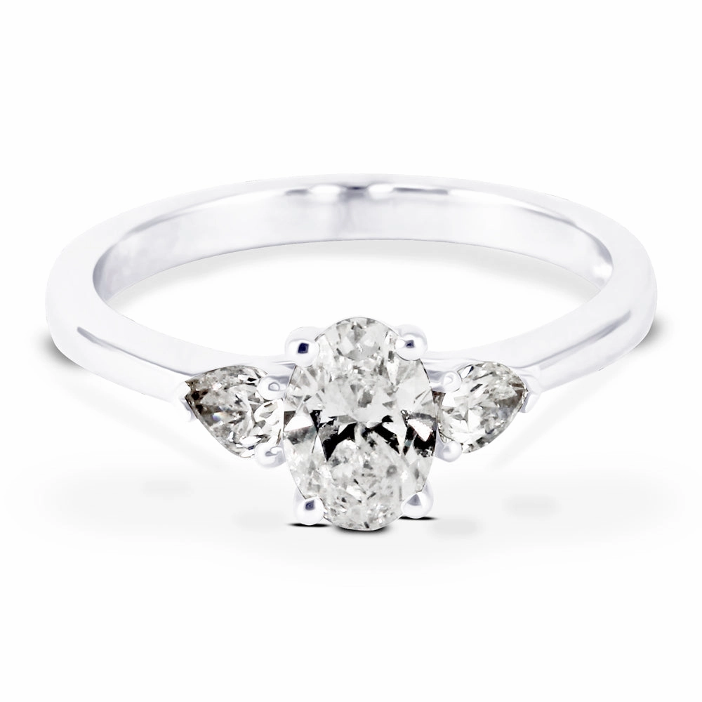 Platinum 1.00ct Oval and Pear Cut Diamond Three Stone Engagement Ring