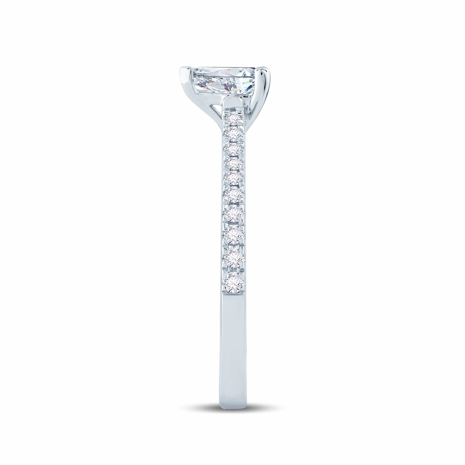 Platinum 1.00ct Pear Cut Diamond Solitaire Engagement Ring With 0.15ct Diamond Set Shoulders