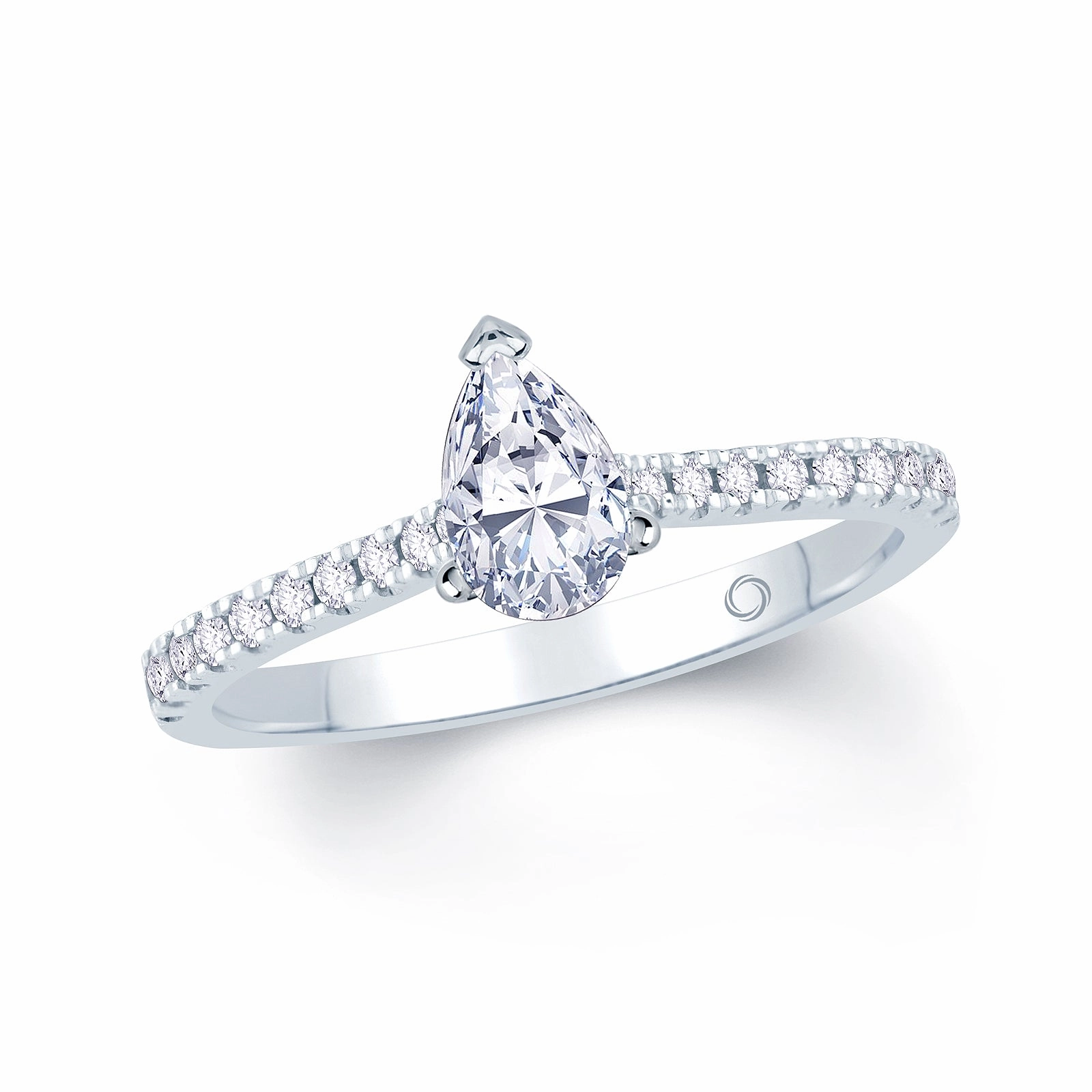 Platinum 1.00ct Pear Cut Diamond Solitaire Engagement Ring With 0.15ct Diamond Set Shoulders