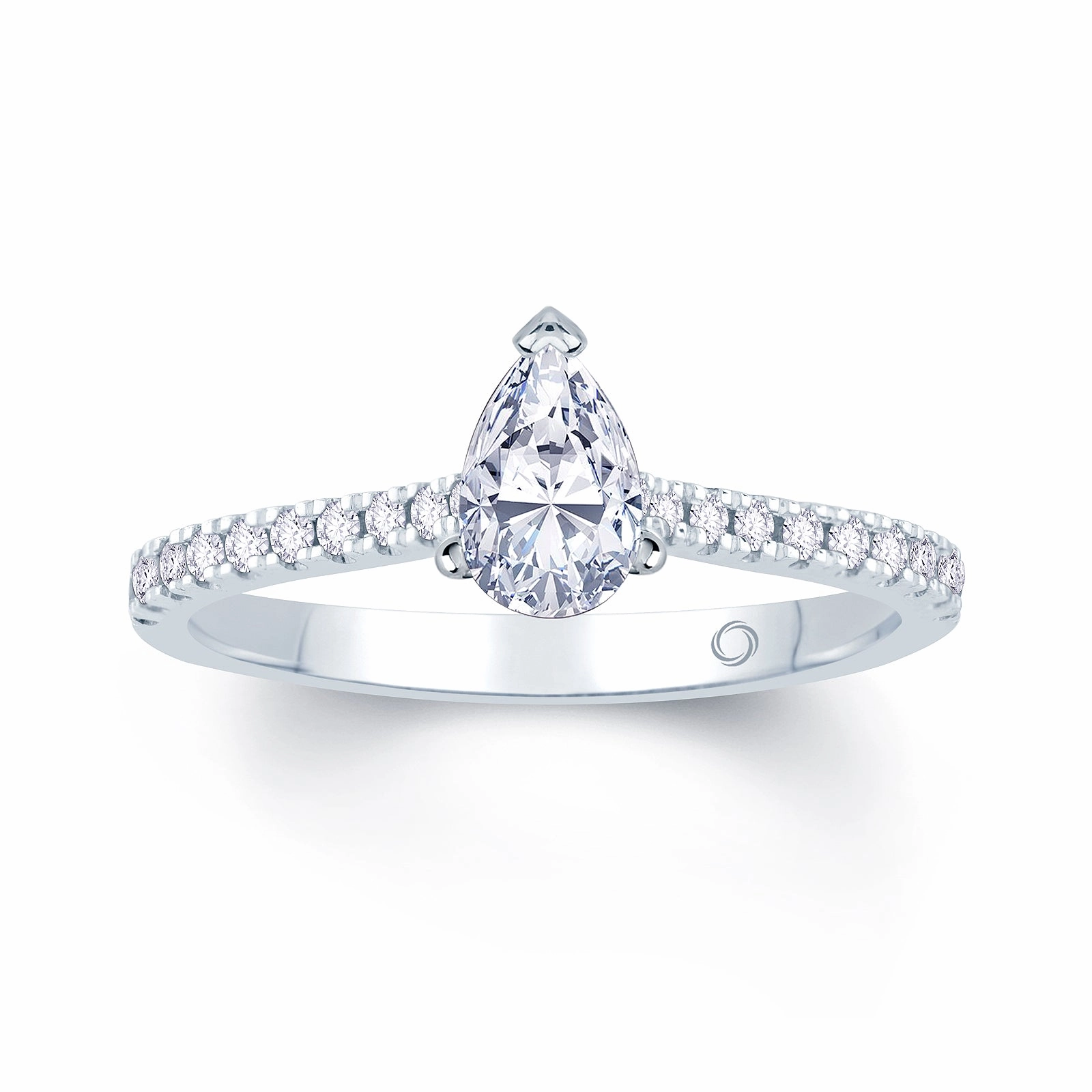 Platinum 1.00ct Pear Cut Diamond Solitaire Engagement Ring With 0.15ct Diamond Set Shoulders