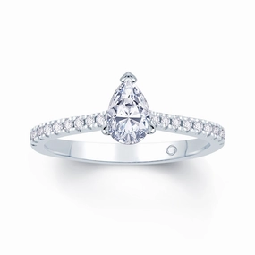 Platinum 1.00ct Pear Cut Diamond Solitaire Engagement Ring With 0.15ct Diamond Set Shoulders