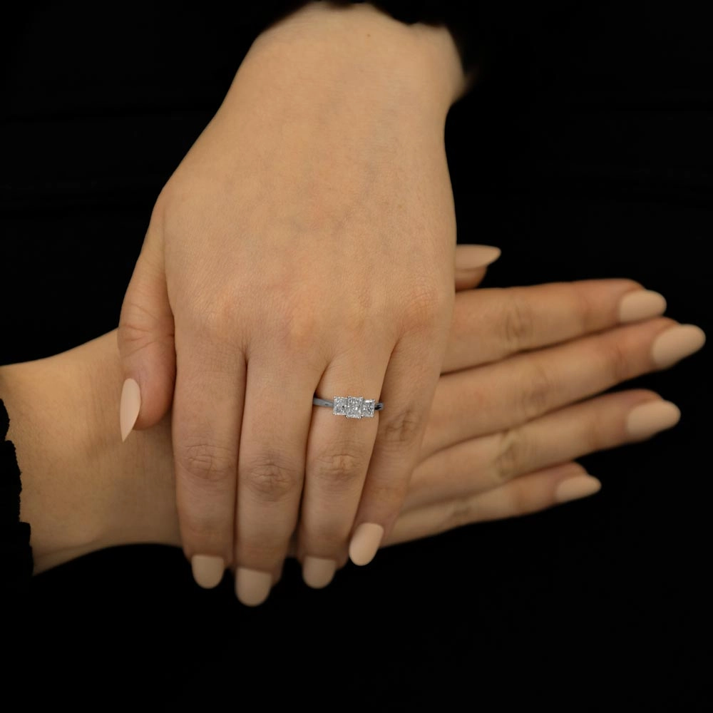 Platinum 1.15ct Radiant Cut Diamond Three Stone Engagement Ring