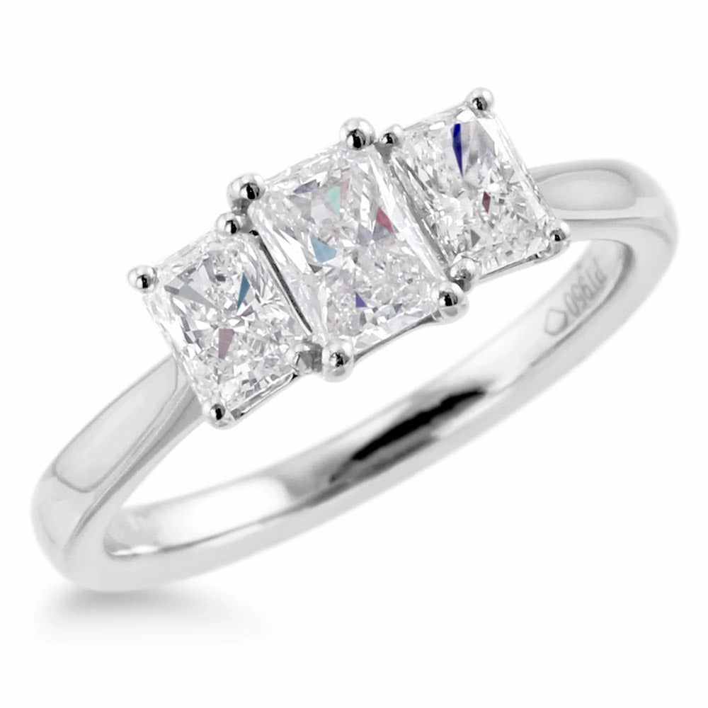 Platinum 1.15ct Radiant Cut Diamond Three Stone Engagement Ring