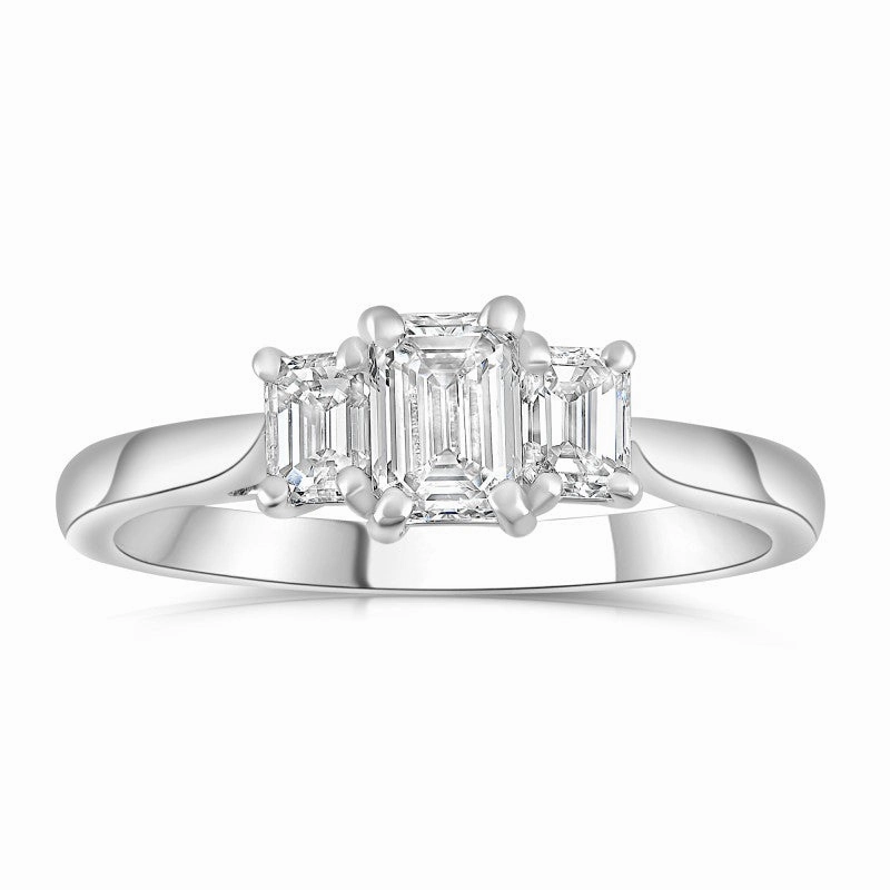 Platinum 1.80ct Emerald Cut Diamond Three Stone Engagement Ring