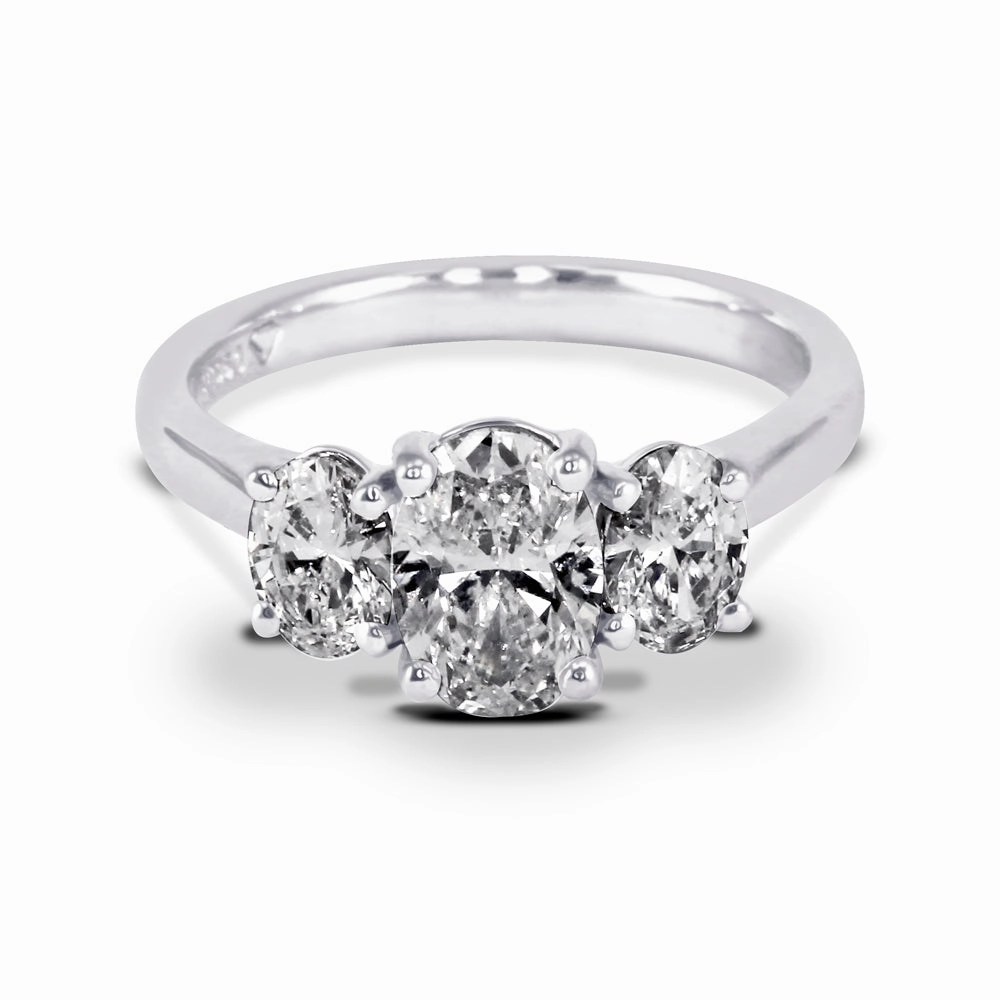 Platinum 1.81ct Three Stone Oval Cut Diamond Engagement Ring