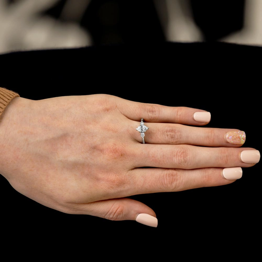 Platinum 1ct Marquise And Pear Cut Diamond Three Stone Engagement Ring
