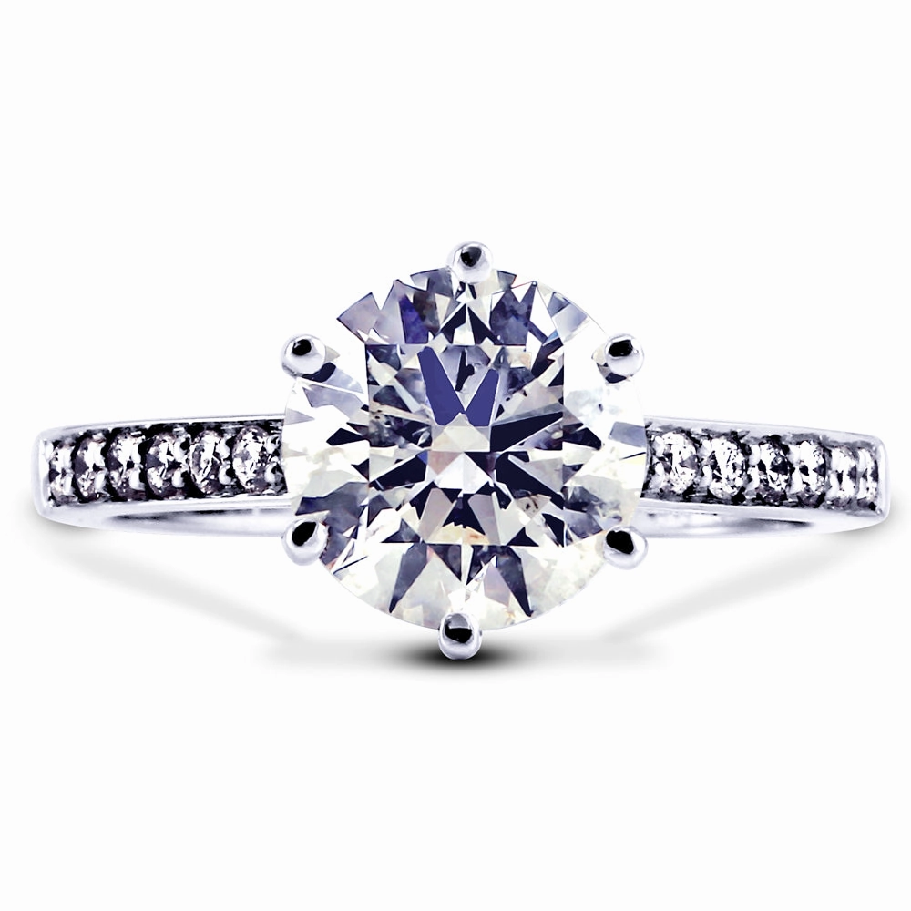 Platinum 2.22ct Round Brilliant Cut Diamond Set Shoulders Engagement Ring
