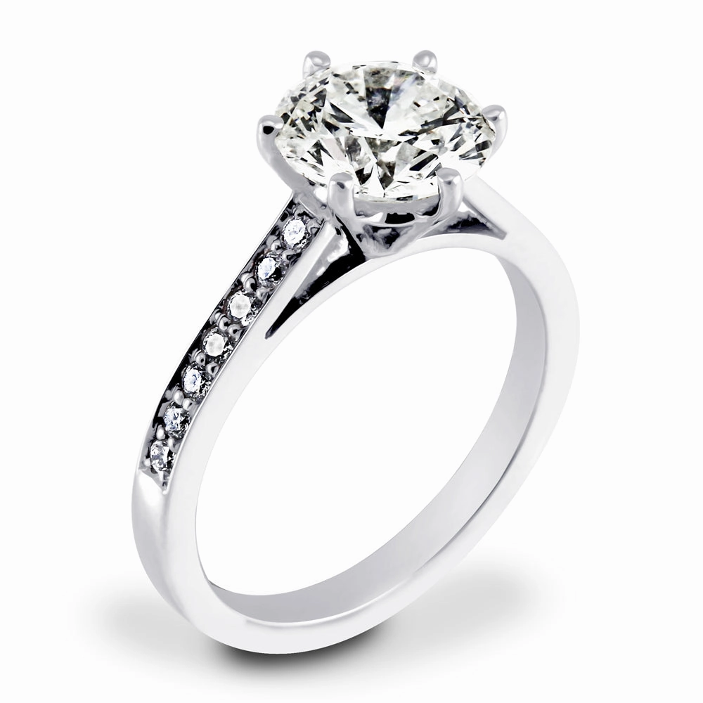 Platinum 2.22ct Round Brilliant Cut Diamond Set Shoulders Engagement Ring