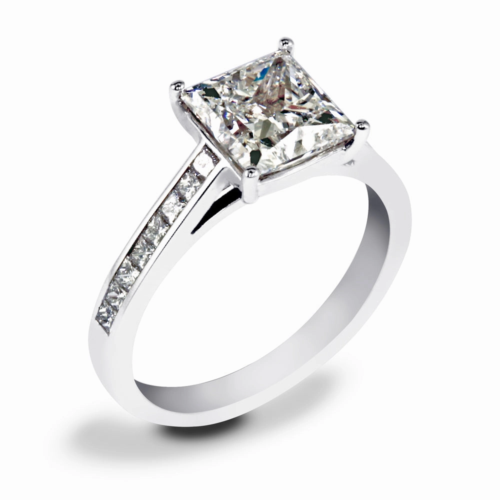 Platinum 2.26ct Princess Cut Diamond Set Shoulders Engagement Ring