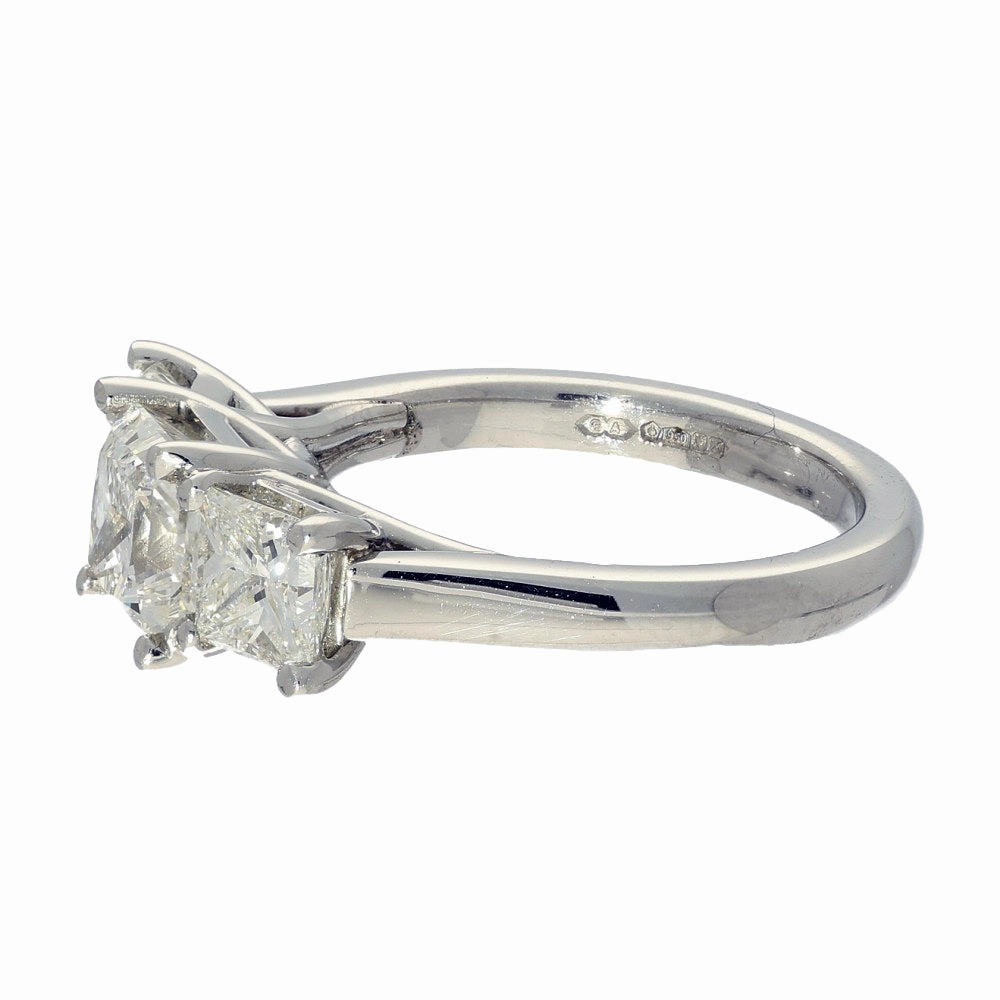 Platinum 2.93ct Princess Cut Diamond Trilogy Ring