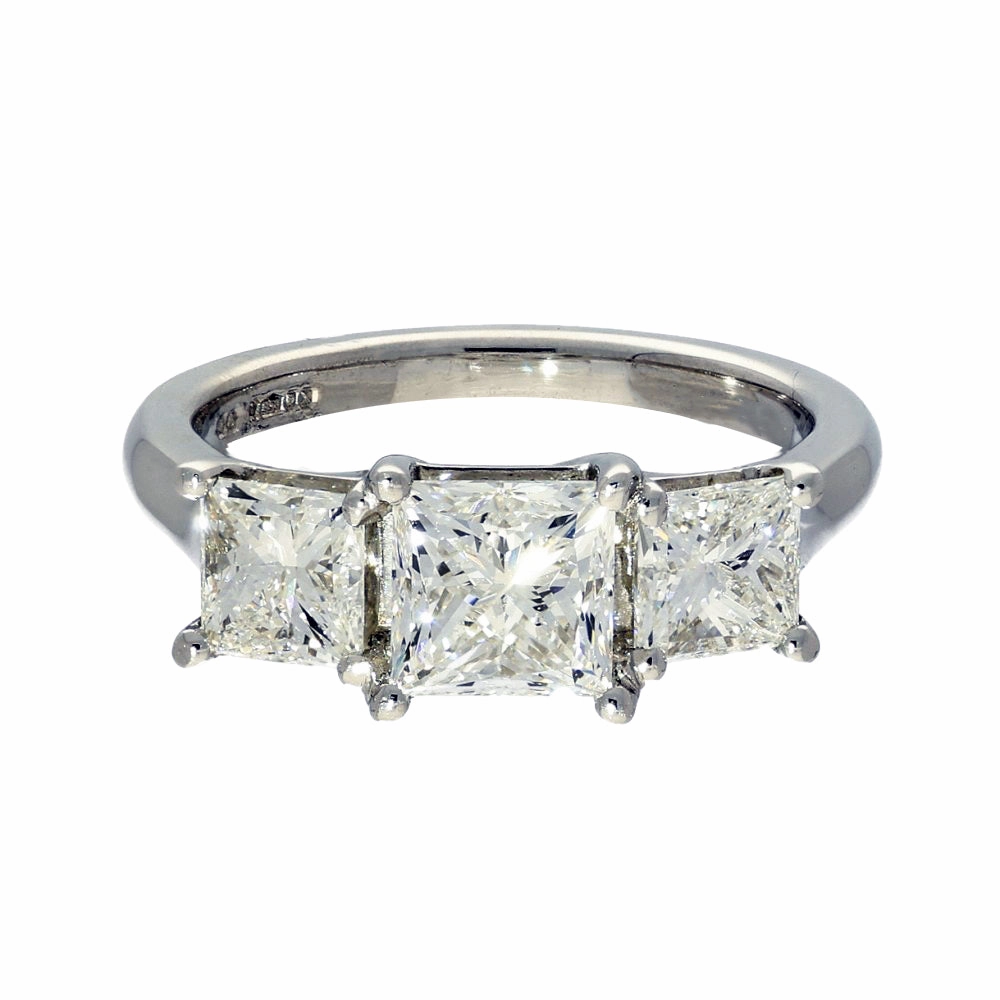 Platinum 2.93ct Princess Cut Diamond Trilogy Ring