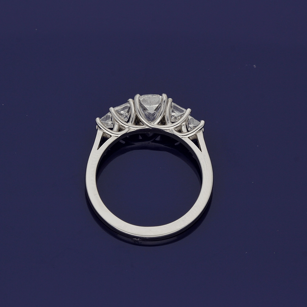 Platinum 5-Stone Ring with Cushion Cut and Princess Cut Diamonds