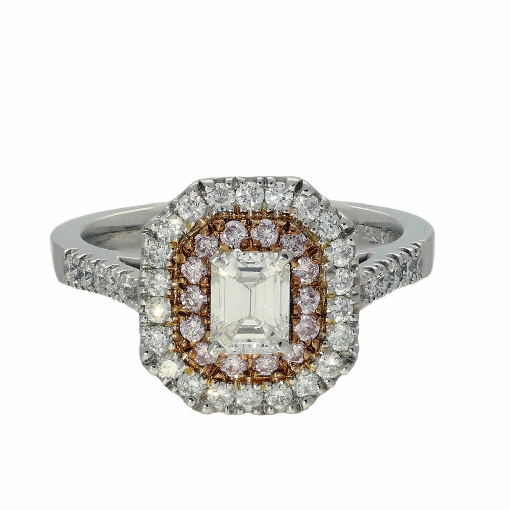 Platinum & 18ct Rose Gold White and Pink Diamond Halo Ring