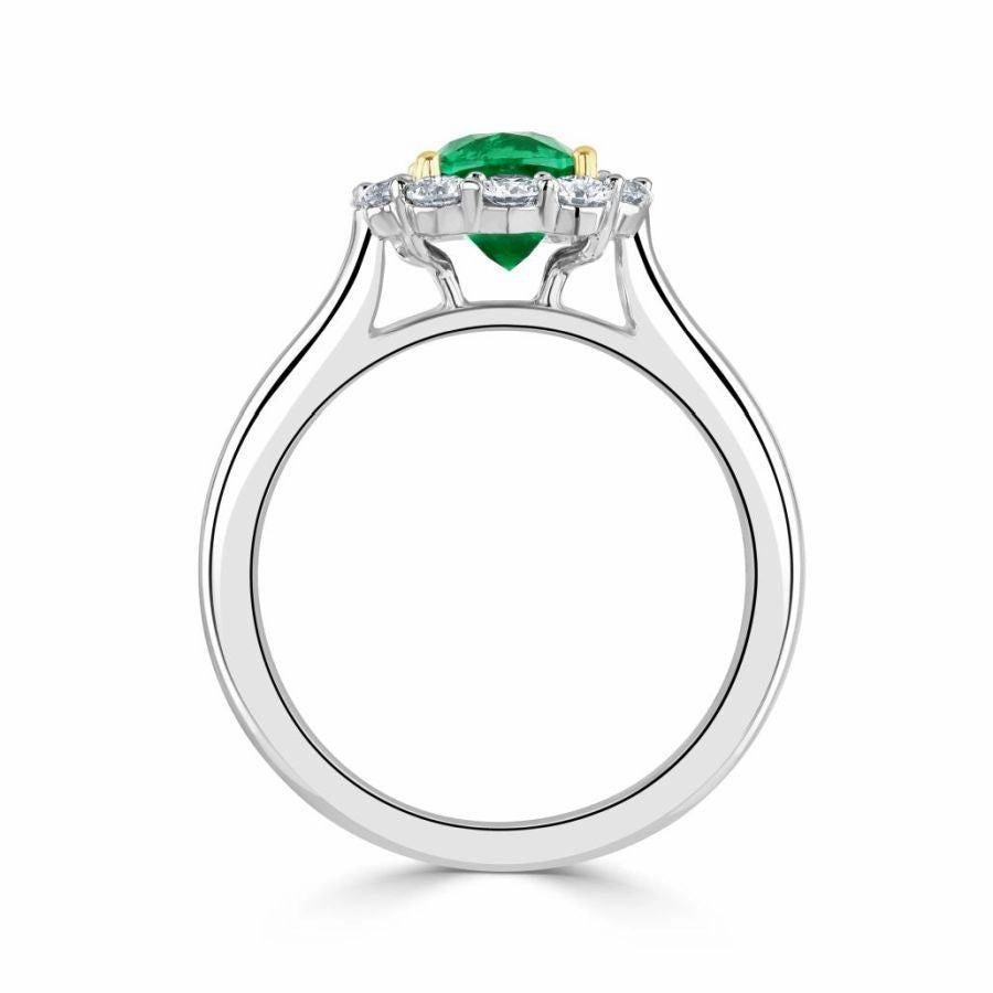 Platinum & 18ct Yellow Gold Cushion Cut Emerald & Diamond Halo Cluster Ring