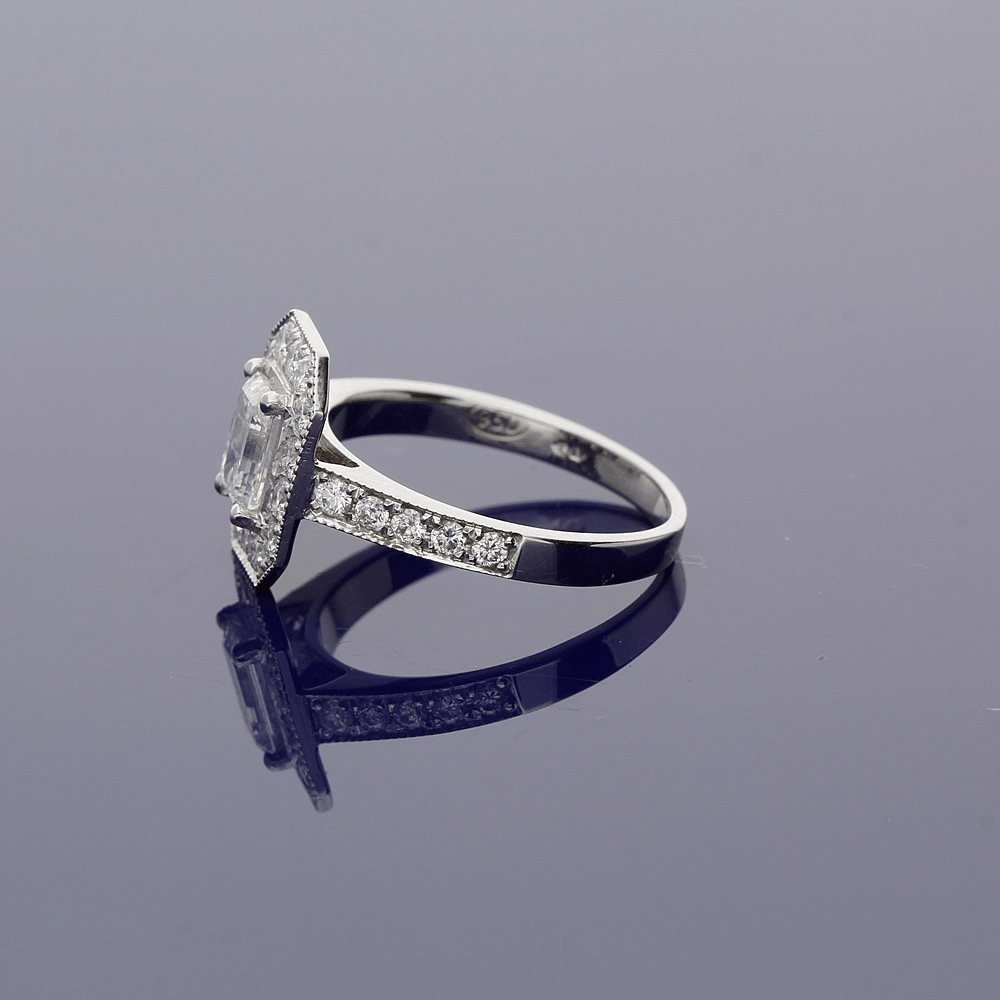 Platinum Art-Deco GIA Certificated Emerald Cut Diamond Cluster Ring