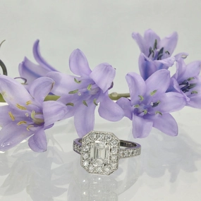 Platinum Art-Deco GIA Certificated Emerald Cut Diamond Cluster Ring