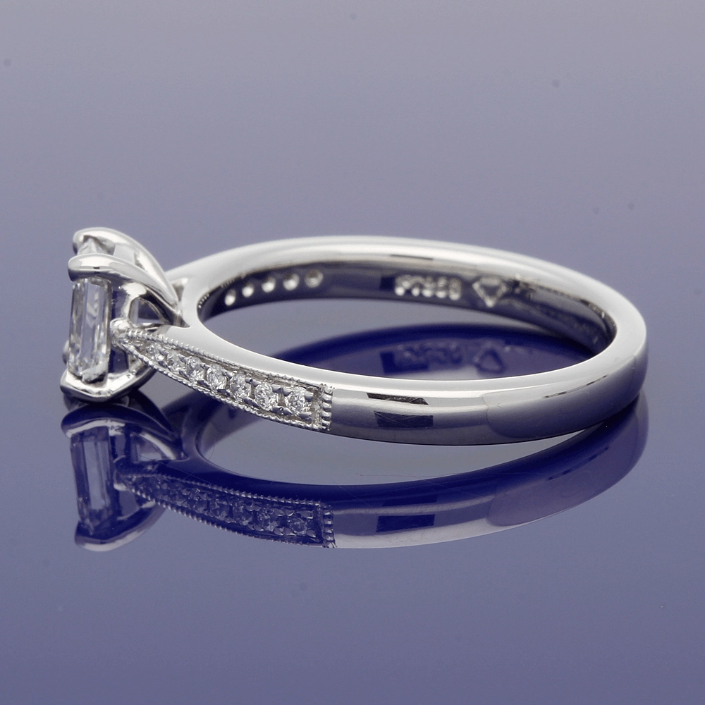 Platinum Certificated 0.53ct Emerald Cut Solitaire Ring with Diamond Shoulders