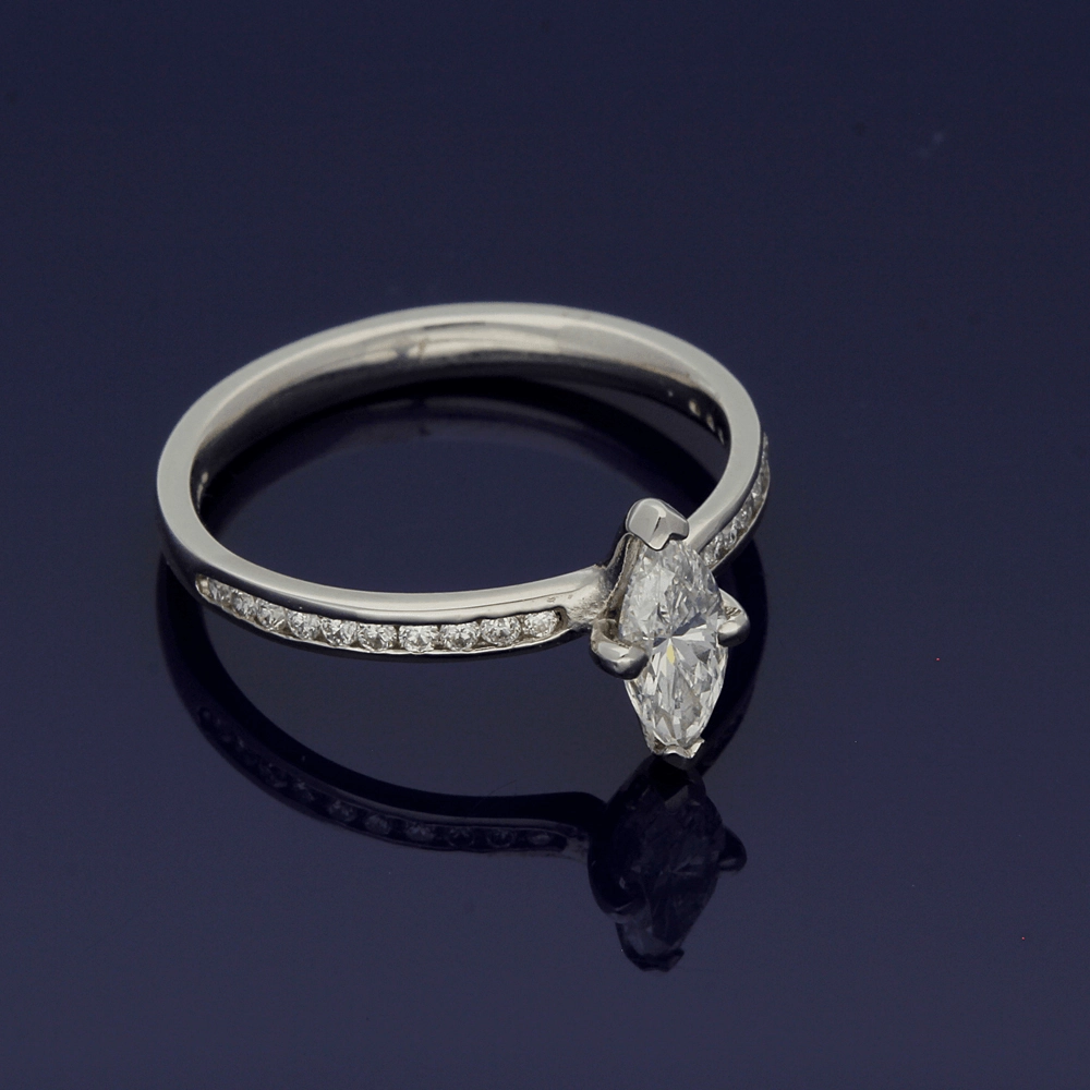 Platinum Certificated 0.54ct Marquise Solitaire Ring?with Diamond Shoulders