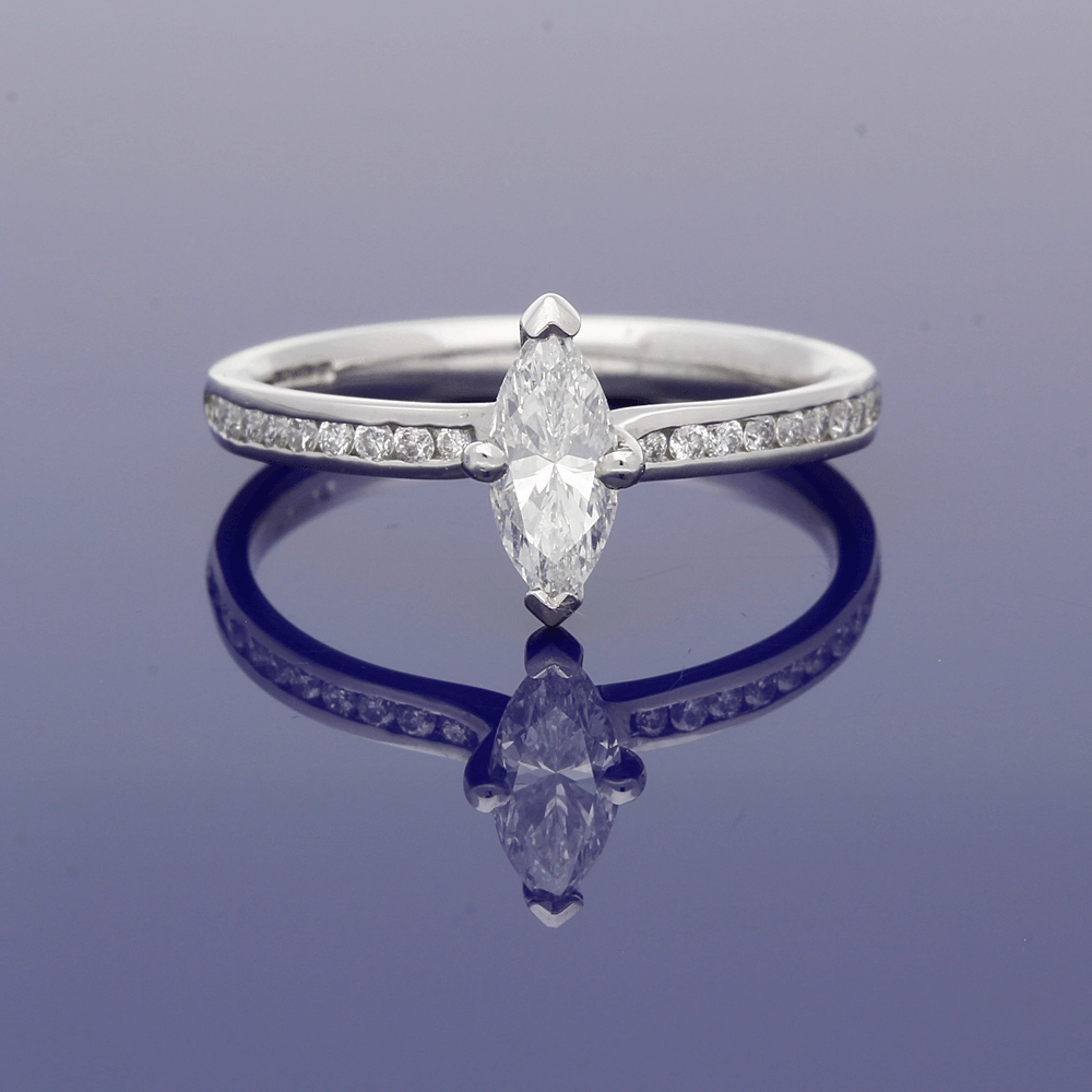 Platinum Certificated 0.54ct Marquise Solitaire Ring?with Diamond Shoulders