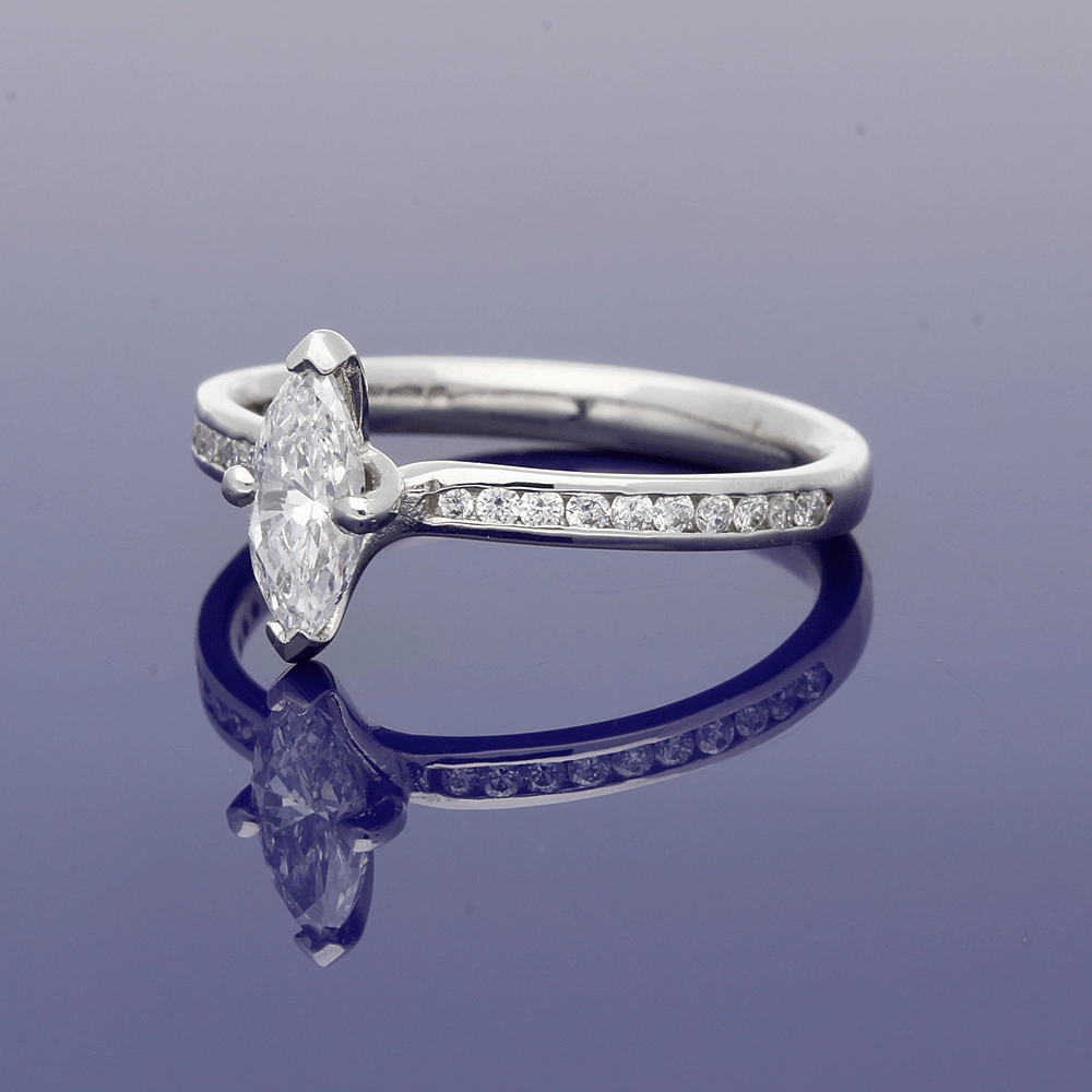 Platinum Certificated 0.54ct Marquise Solitaire Ring?with Diamond Shoulders