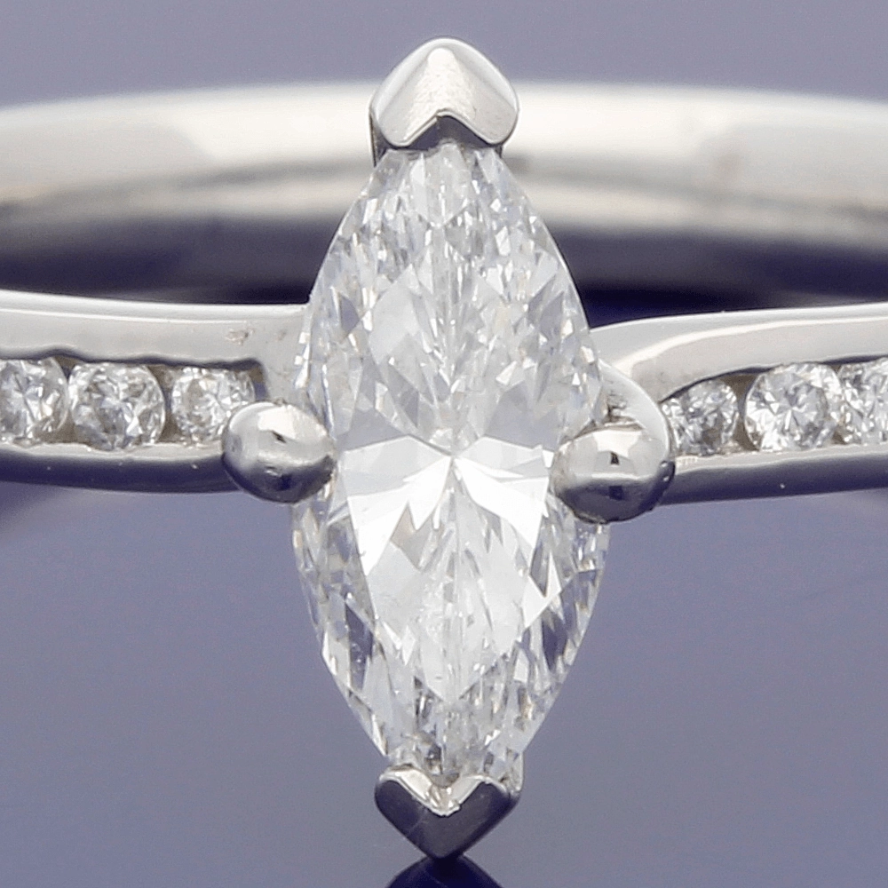 Platinum Certificated 0.54ct Marquise Solitaire Ring?with Diamond Shoulders