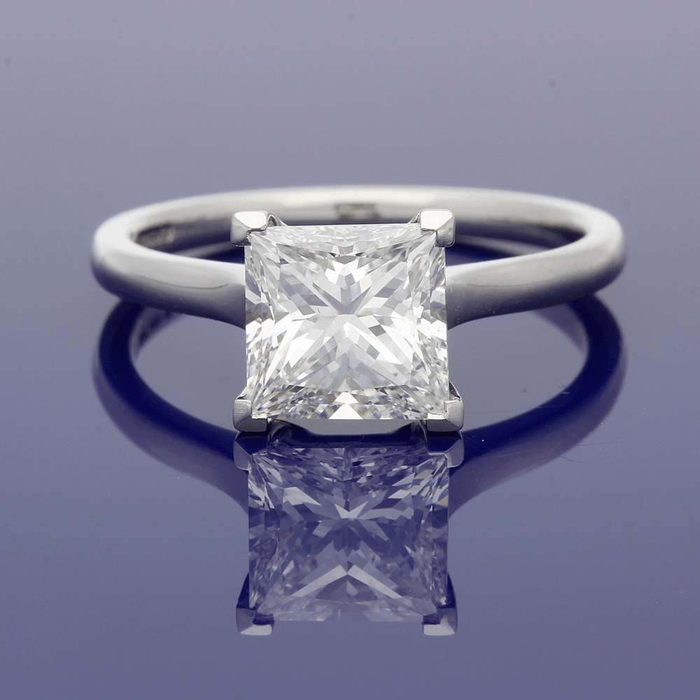 Platinum Certificated 2.05ct Princess Cut Diamond Solitaire Engagement Ring