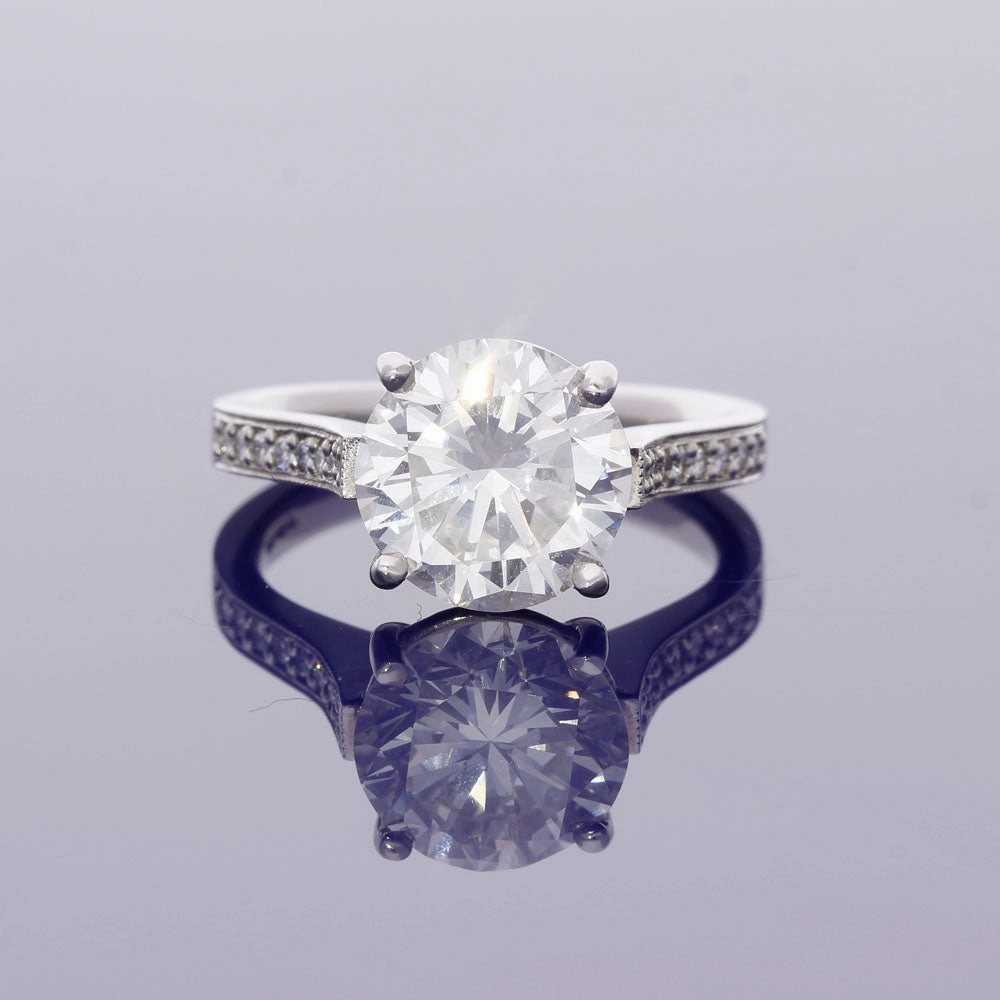 Platinum Certificated 3.76ct Diamond Solitaire Ring  with Diamond Set Shoulders
