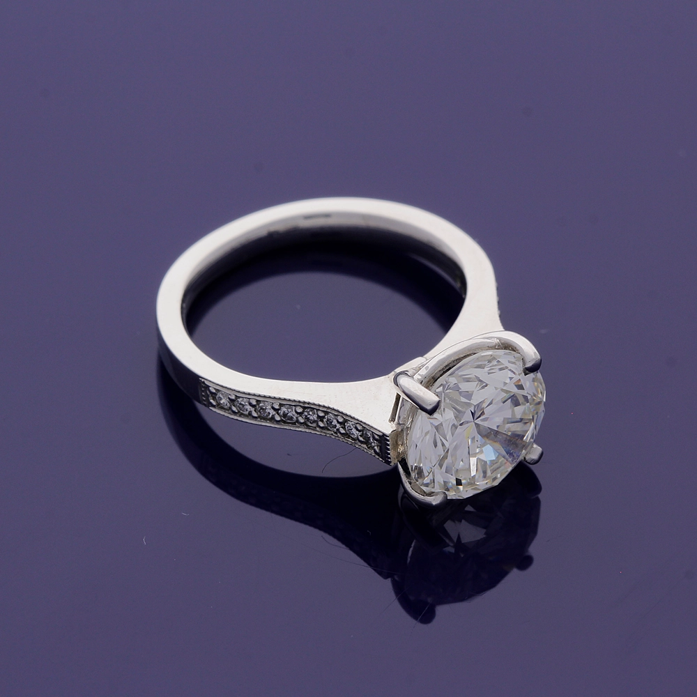Platinum Certificated 3.76ct Diamond Solitaire Ring  with Diamond Set Shoulders