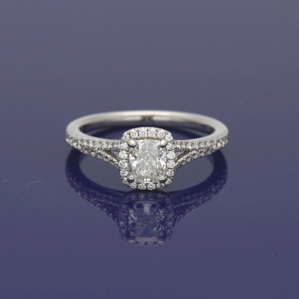 Platinum Certificated Cushion Cut Diamond Halo Ring