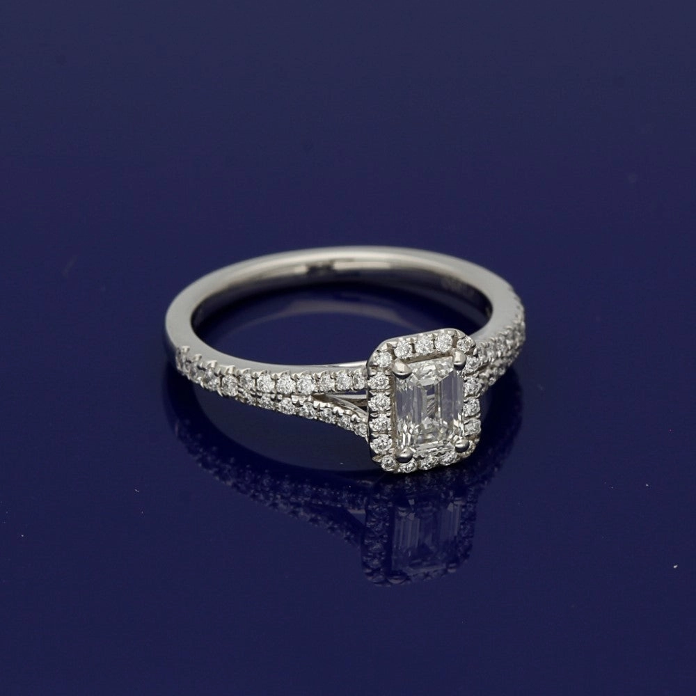 Platinum Certificated Emerald Cut Diamond Halo Ring