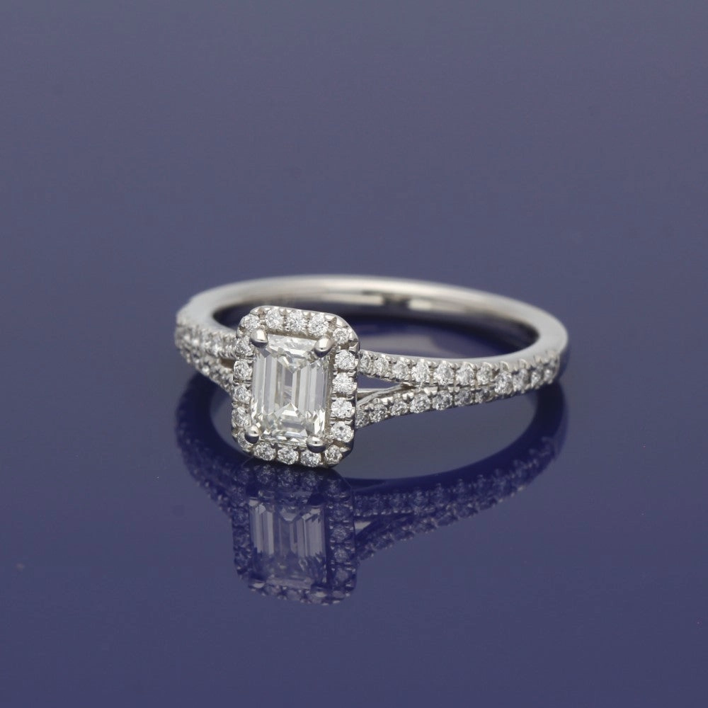 Platinum Certificated Emerald Cut Diamond Halo Ring