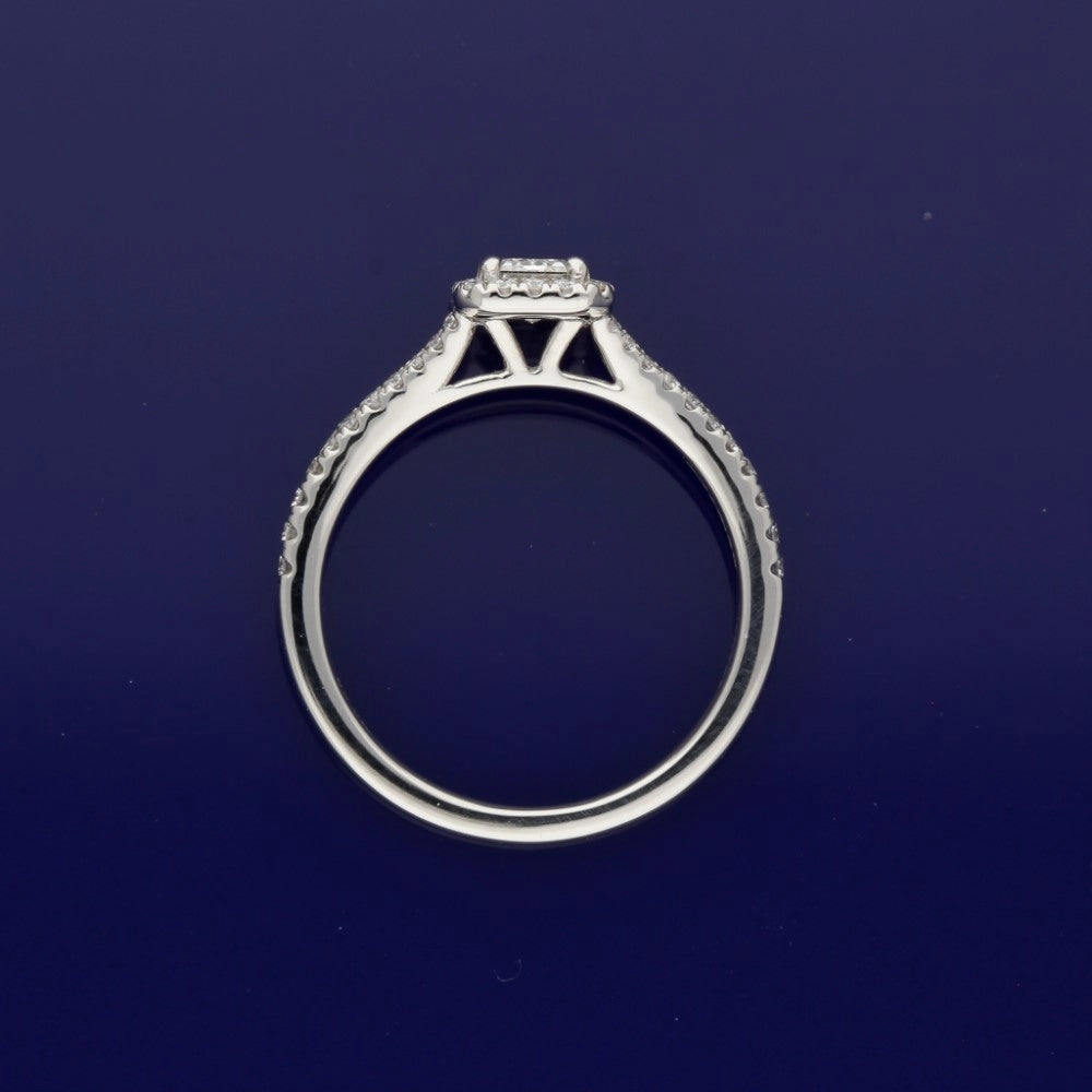 Platinum Certificated Emerald Cut Diamond Halo Ring