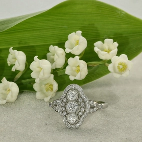 Platinum Diamond Arts Deco Style Cluster Cocktail Ring