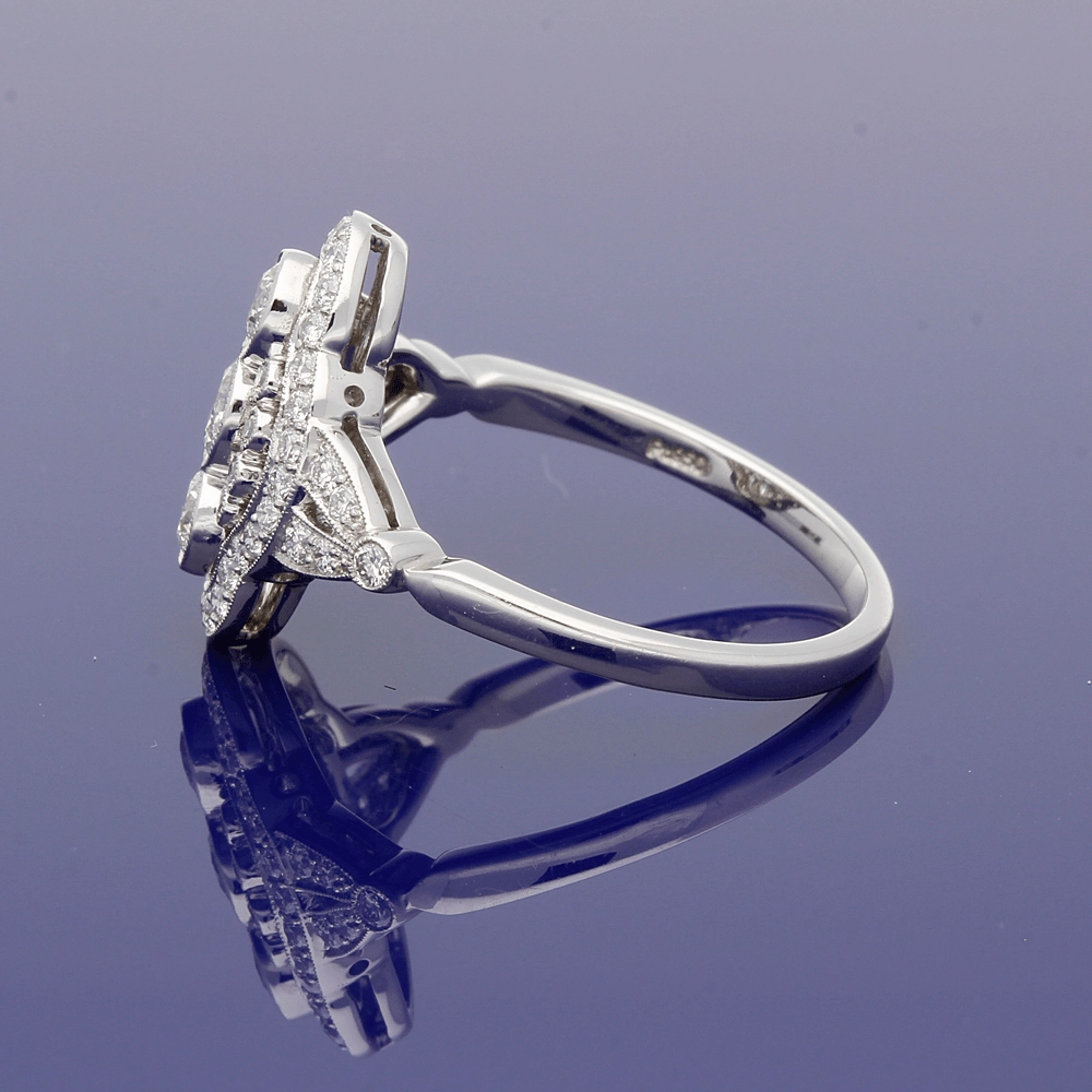 Platinum Diamond Arts Deco Style Cluster Cocktail Ring