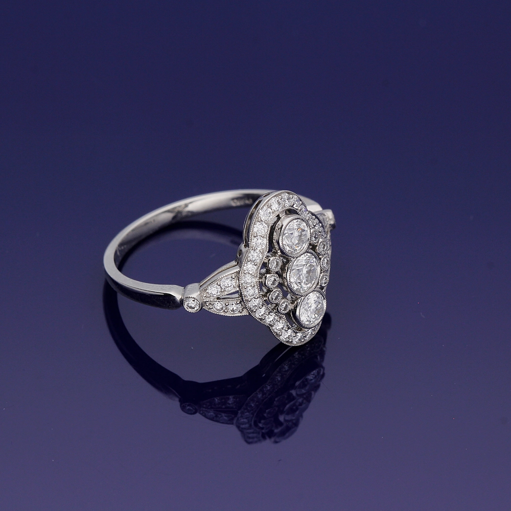 Platinum Diamond Arts Deco Style Cluster Ring