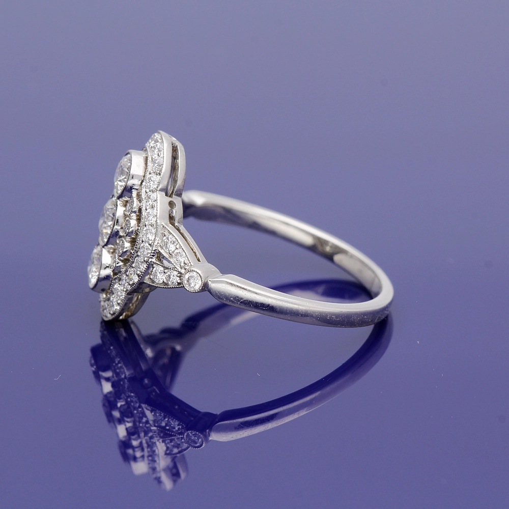 Platinum Diamond Arts Deco Style Cluster Ring