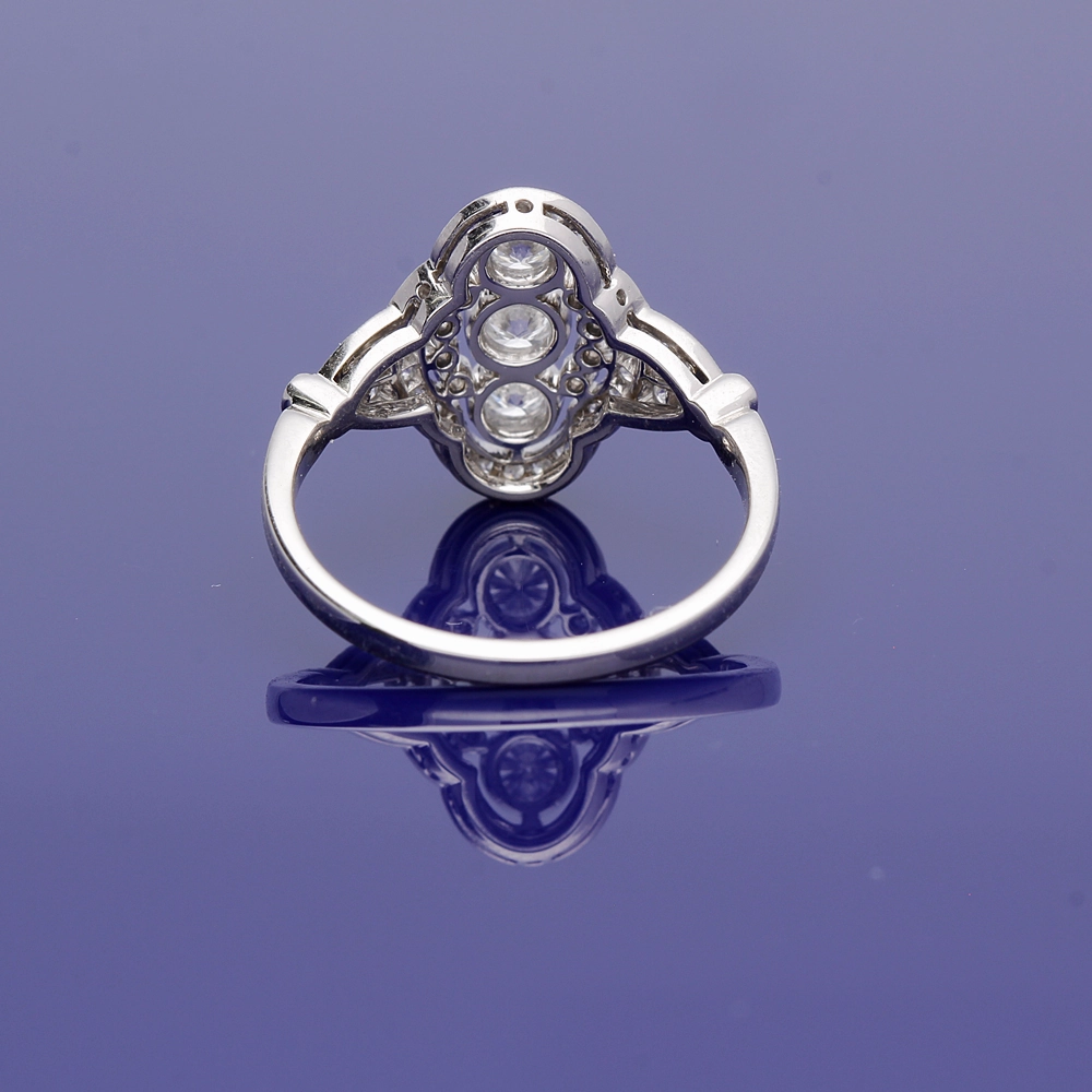 Platinum Diamond Arts Deco Style Cluster Ring