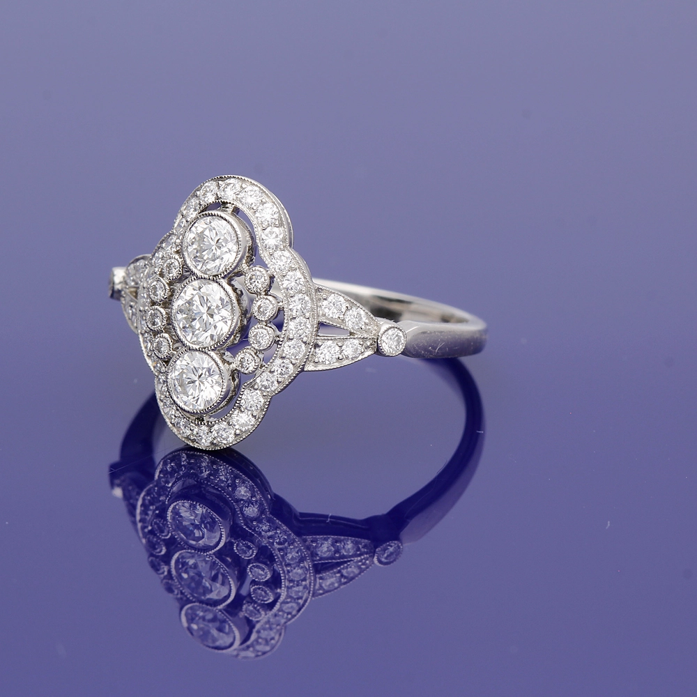 Platinum Diamond Arts Deco Style Cluster Ring