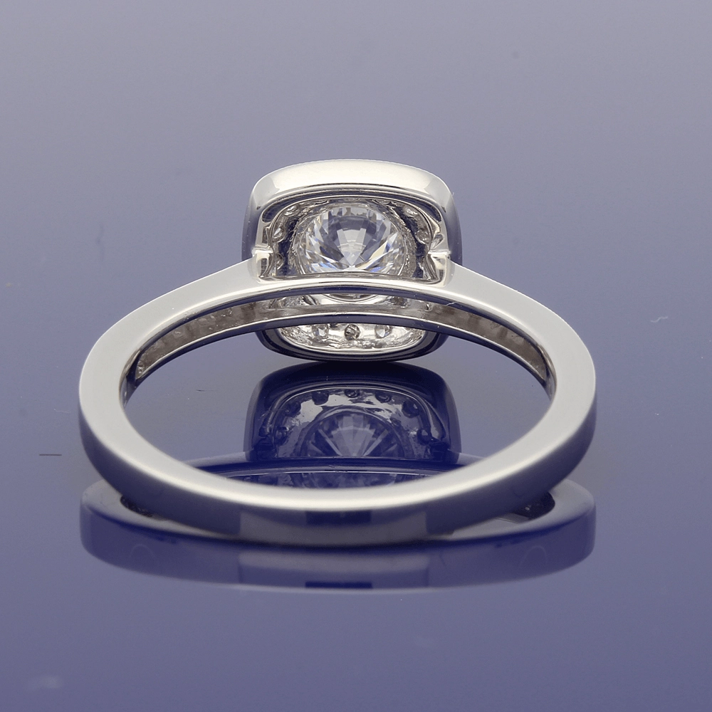 Platinum Diamond Halo Ring with Diamond Set Shoulders