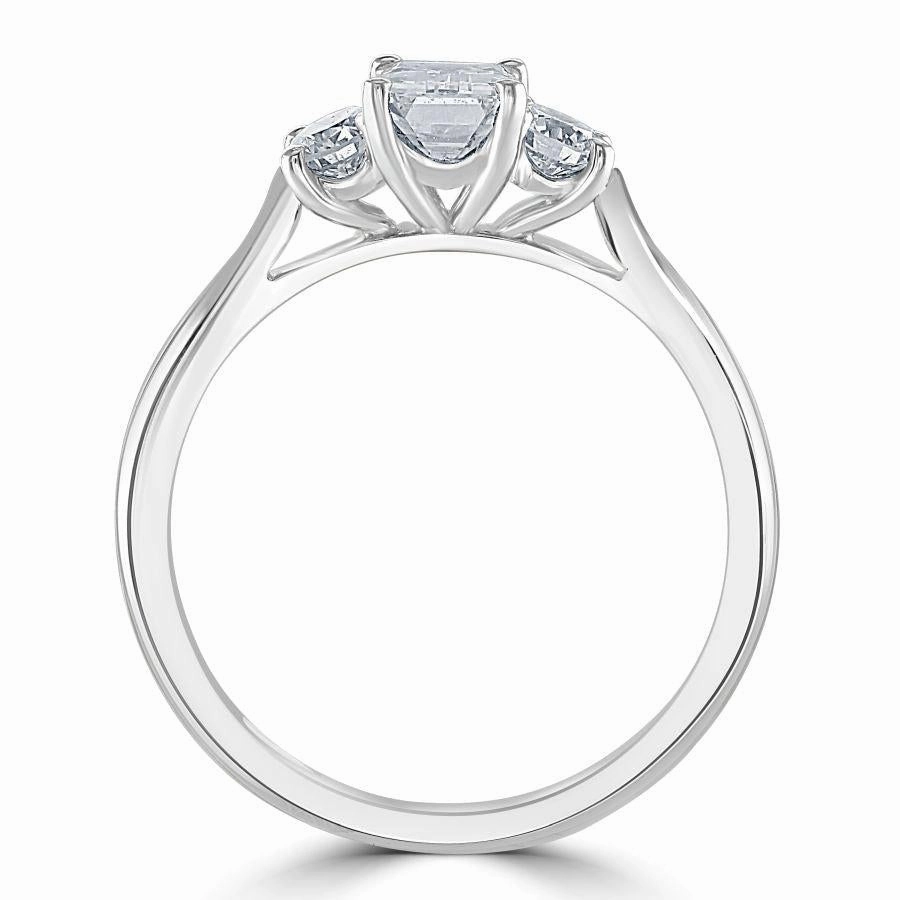 Platinum Emerald & Round Brilliant Cut Diamond Trilogy Ring