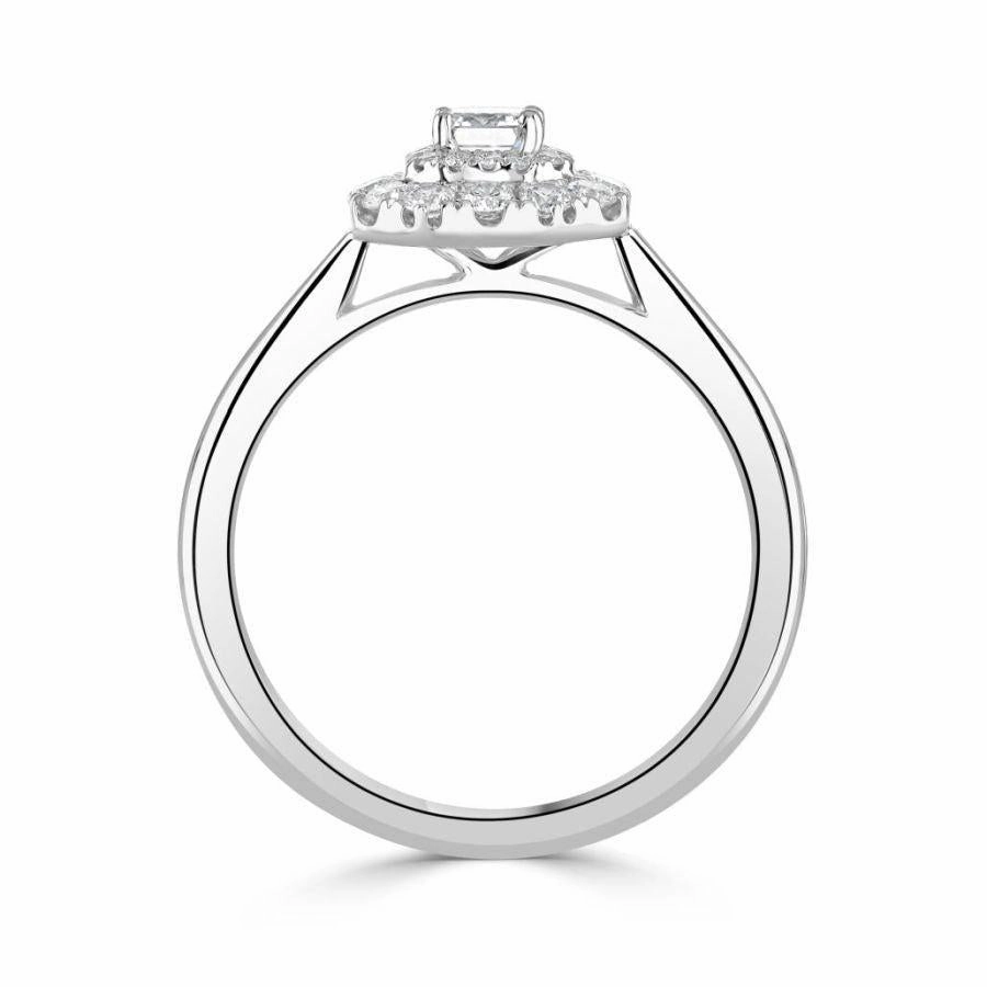 Platinum Emerald Cut Diamond Double Halo Cluster Ring