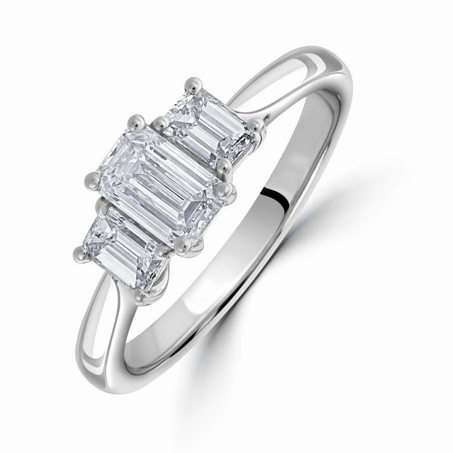 Platinum Emerald Cut Diamond Trilogy Ring