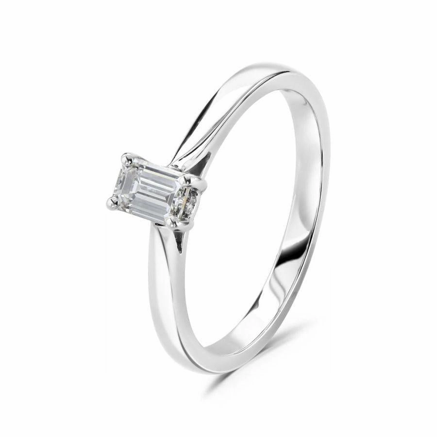 Platinum Emerald Cut Solitaire Diamond Ring