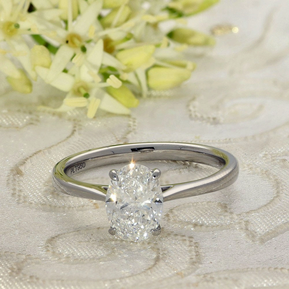 Platinum Laboratory-Grown 1.25ct Oval Cut Diamond Solitaire Ring