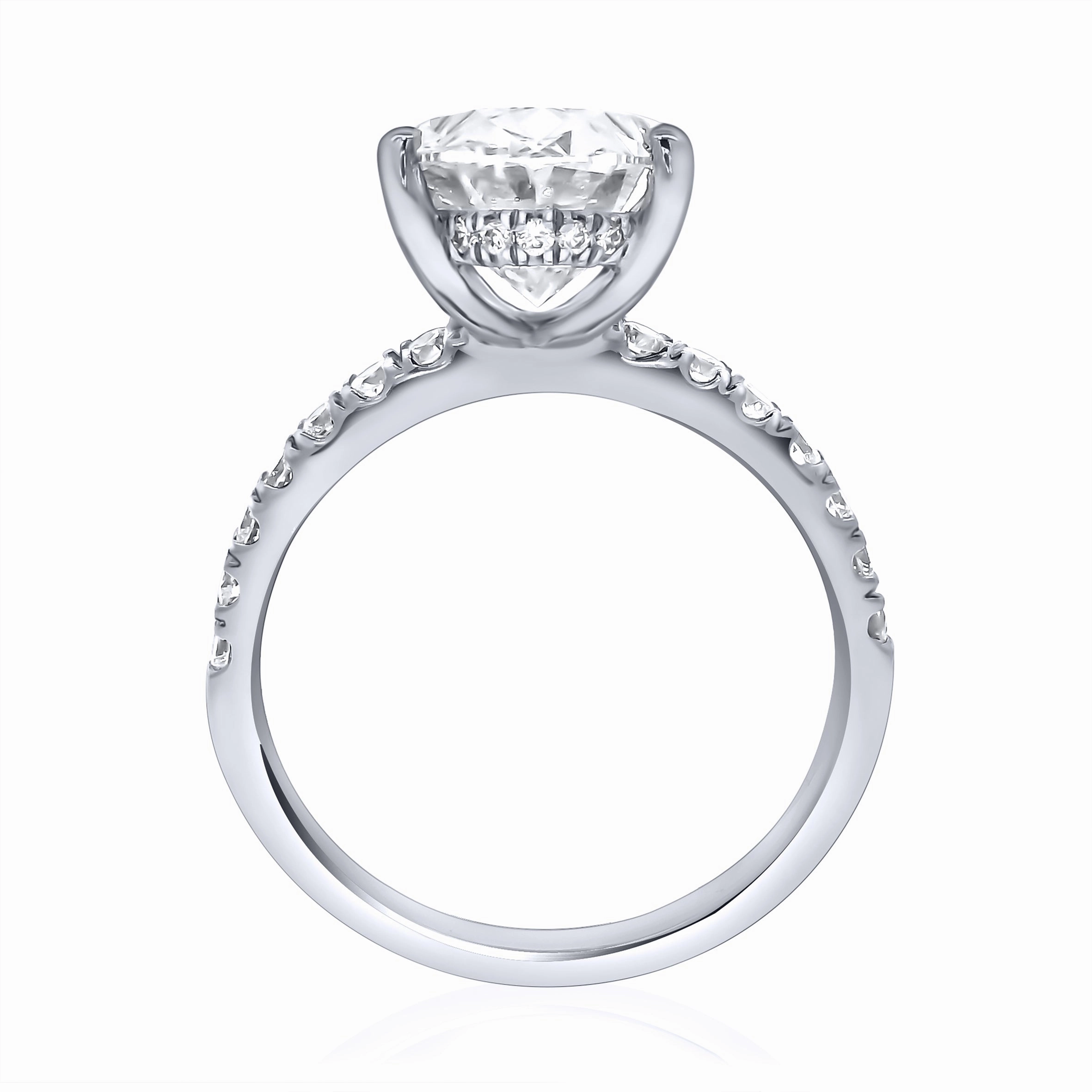 Platinum Laboratory-Grown Diamond 3ct Oval Solitaire with Hidden Halo & Shoulder Diamonds Ring