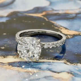 Platinum Laboratory-Grown Diamond 3ct Round Solitaire with Hidden Halo & Shoulder Diamonds