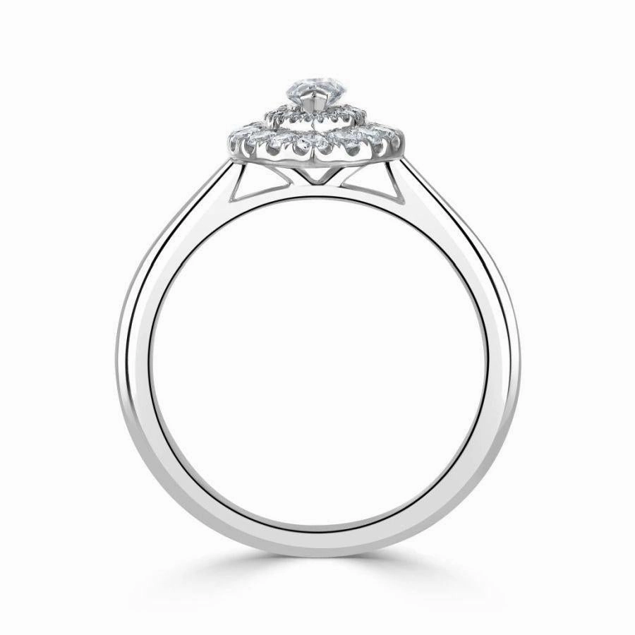 Platinum Marquise Shaped Diamond Double Halo Cluster Ring
