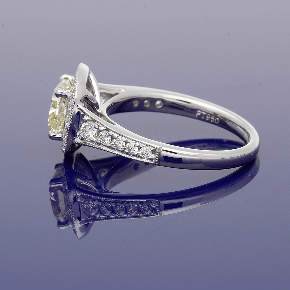 Platinum Natural Yellow & White Diamond Halo Cluster Ring