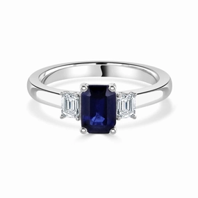Platinum Octagonal Cut Sapphire & Diamond Trilogy Ring